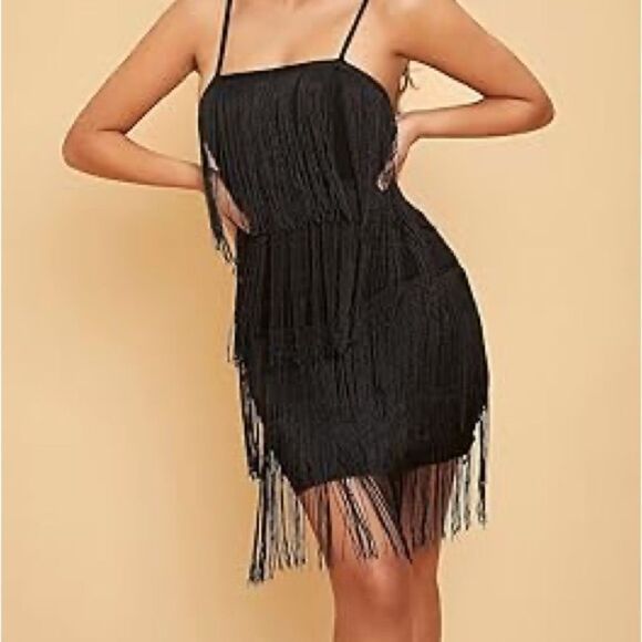 Flapper XS tassel dress black strapless - Picture 1 of 4